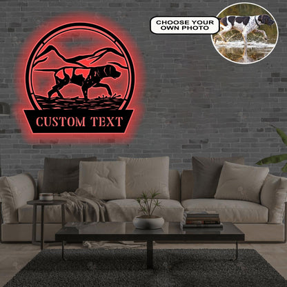 Personalized English pointer Dog Metal Sign Led Lights Custom Name Photo