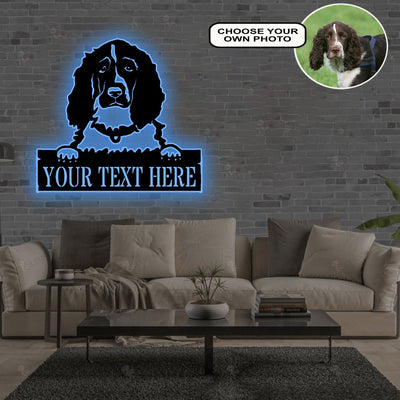 Personalized English Springer Spaniel Dog Metal Sign Led Lights Custom Name Photo