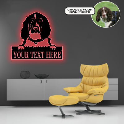 Personalized English Springer Spaniel Dog Metal Sign Led Lights Custom Name Photo