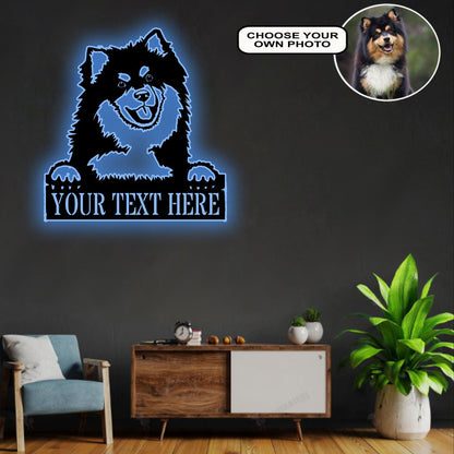 Personalized Finnish lapphund Dog Metal Sign Led Lights Custom Name Photo