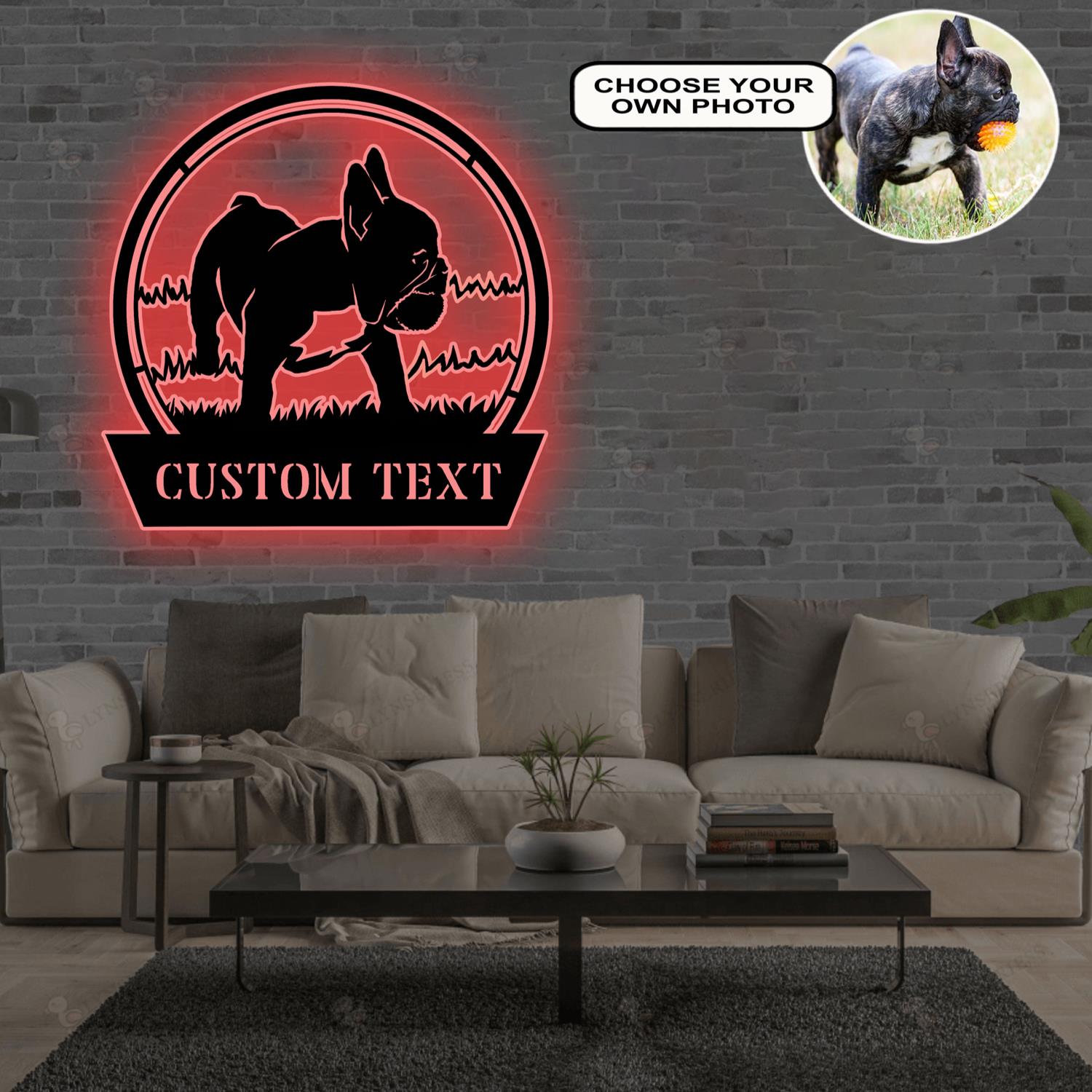 Personalized French Bulldog Dog Metal Sign Led Lights Custom Name Photo