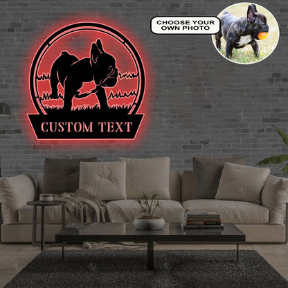 Personalized French Bulldog Dog Metal Sign Led Lights Custom Name Photo