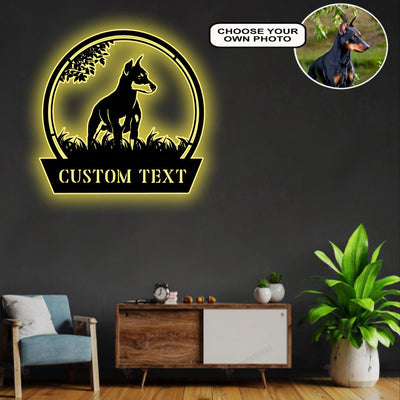 Personalized German pinscher Dog Metal Sign Led Lights Custom Name Photo