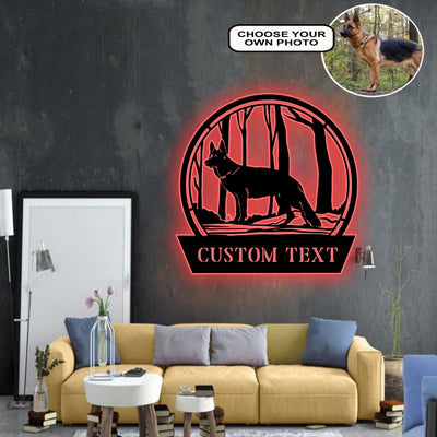 Personalized German Shepherd Dog Metal Sign Led Lights Custom Name Photo