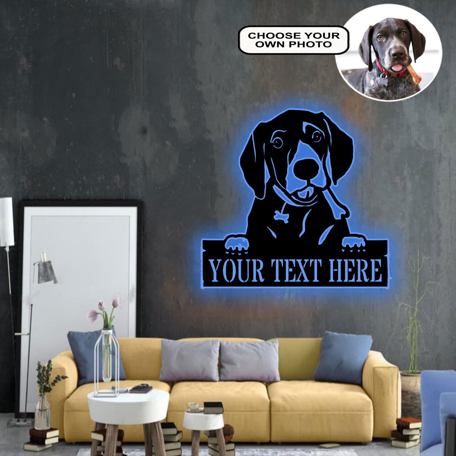 Personalized German Shorthaired Pointer Dog Metal Sign Led Lights Custom Name Photo