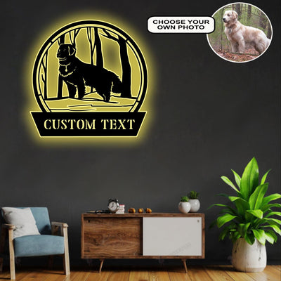 Personalized Golden Retriever Dog Metal Sign Led Lights Custom Name Photo