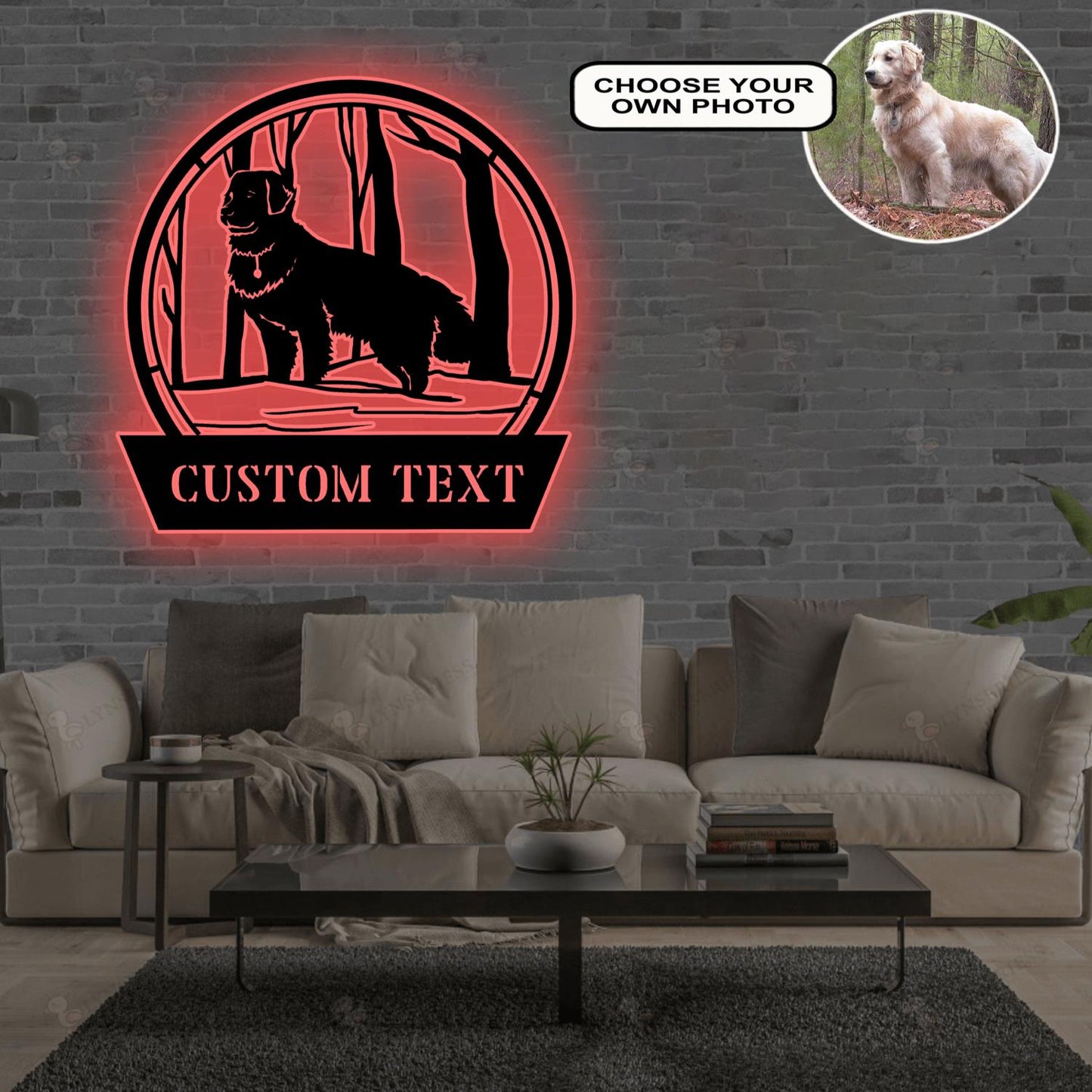 Personalized Golden Retriever Dog Metal Sign Led Lights Custom Name Photo