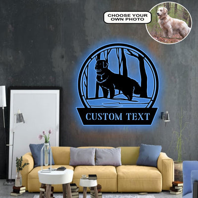 Personalized Golden Retriever Dog Metal Sign Led Lights Custom Name Photo