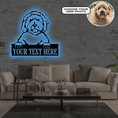 Personalized Goldendoodle Dog Metal Sign Led Lights Custom Name Photo