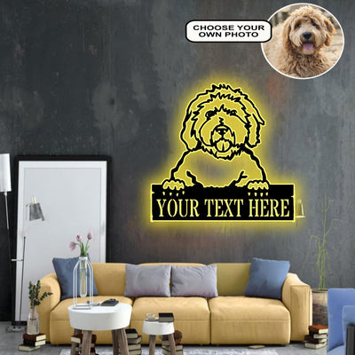 Personalized Goldendoodle Dog Metal Sign Led Lights Custom Name Photo