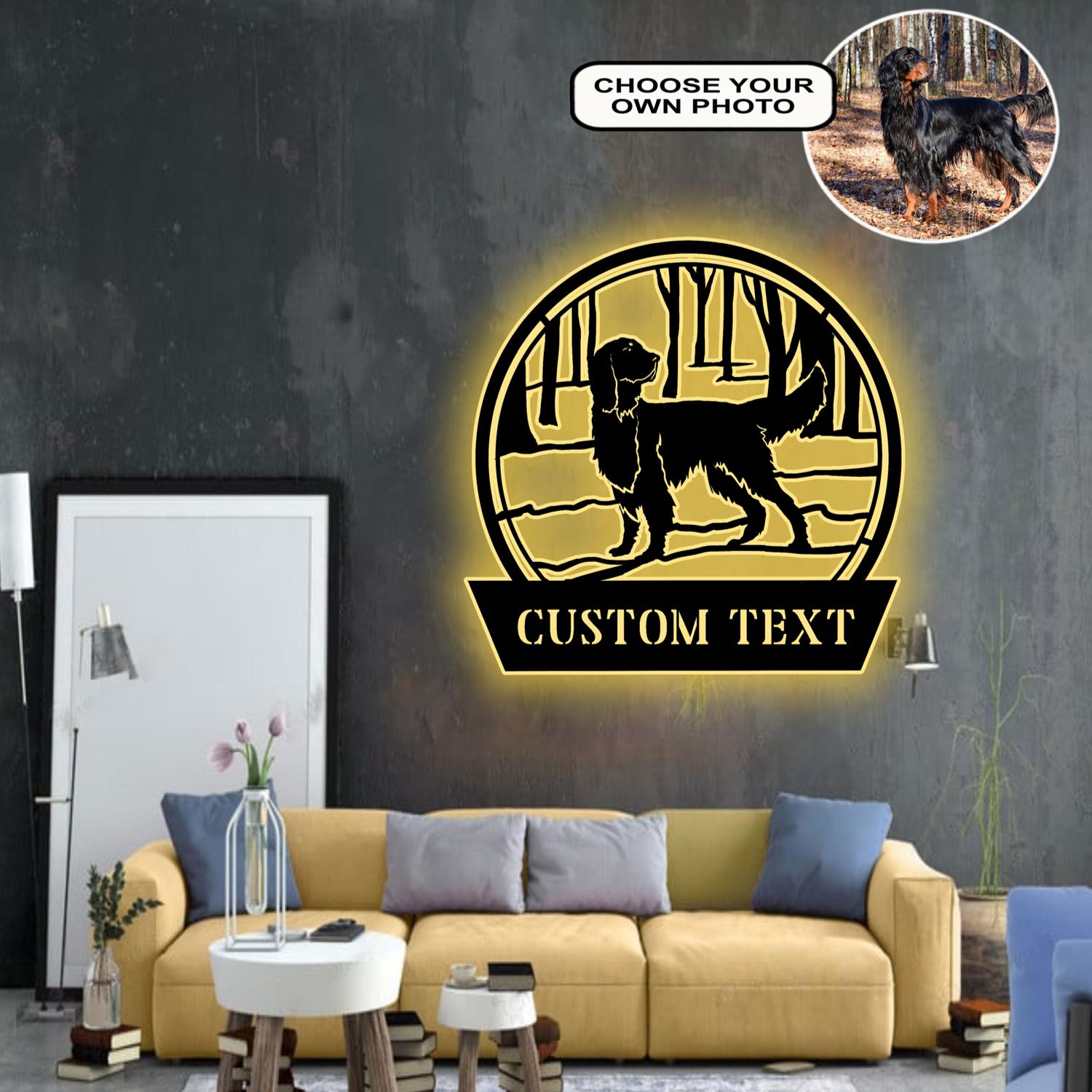 Personalized Gordon setter Dog Metal Sign Led Lights Custom Name Photo