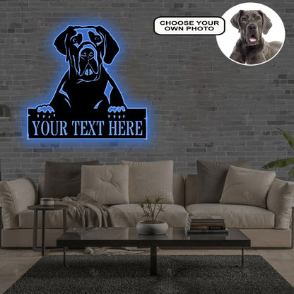 Personalized Great Dane Dog Metal Sign Led Lights Custom Name Photo