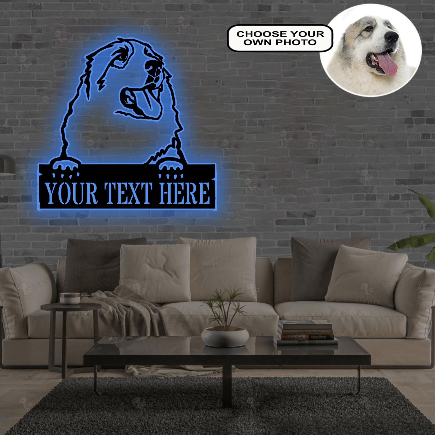 Personalized Great pyrenees Dog Metal Sign Led Lights Custom Name Photo