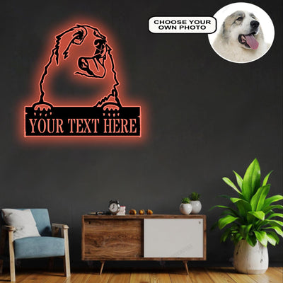 Personalized Great pyrenees Dog Metal Sign Led Lights Custom Name Photo
