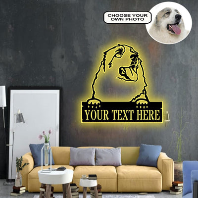 Personalized Great pyrenees Dog Metal Sign Led Lights Custom Name Photo
