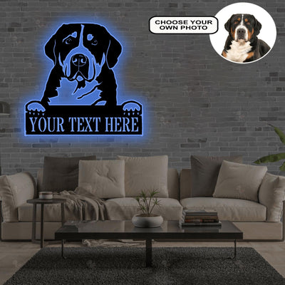 Personalized Great swiss mountain Dog Metal Sign Led Lights Custom Name Photo