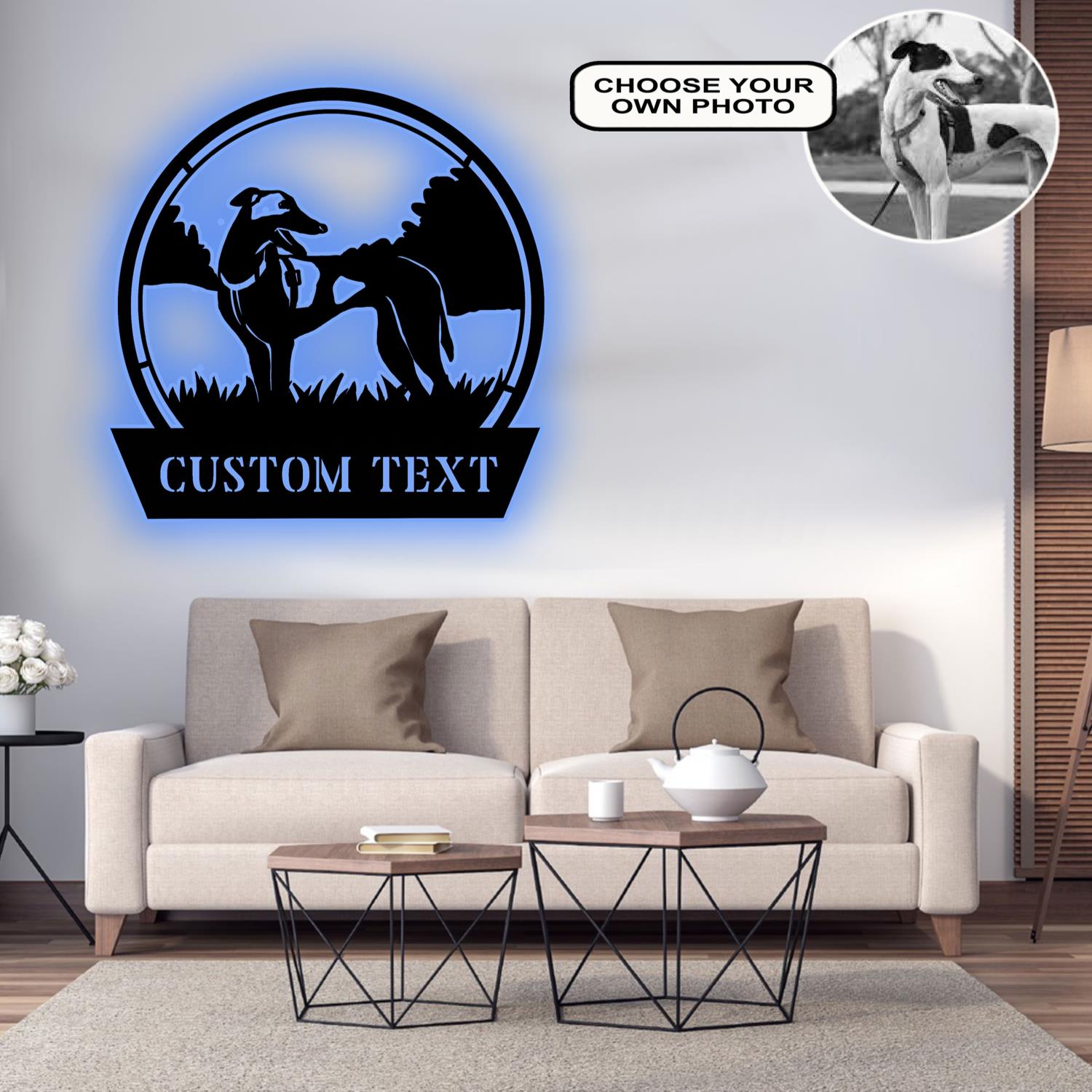 Personalized Greyhound Dog Metal Sign Led Lights Custom Name Photo