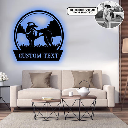 Personalized Greyhound Dog Metal Sign Led Lights Custom Name Photo