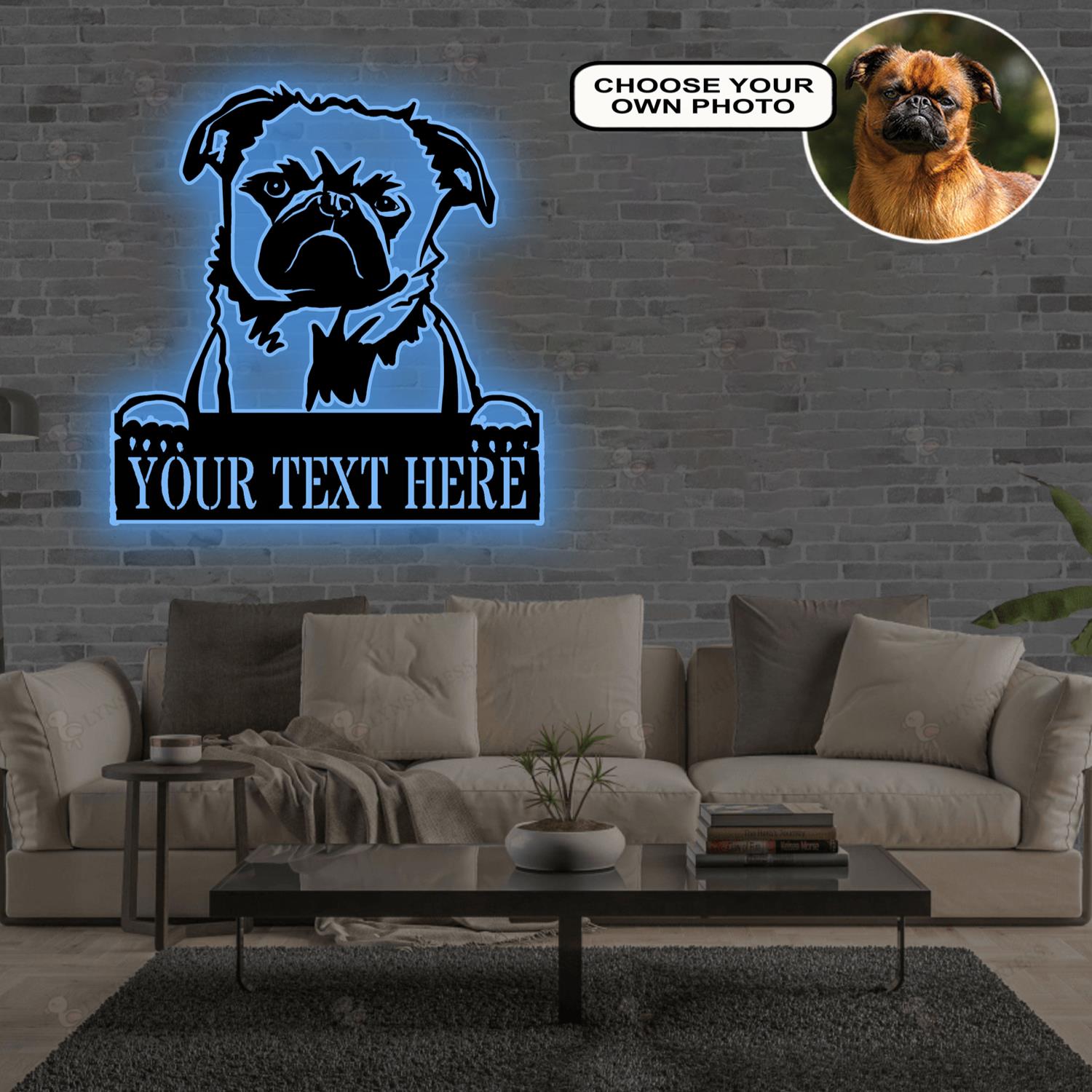 Personalized Griffon bruxellois Dog Metal Sign Led Lights Custom Name Photo
