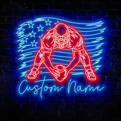 Custom Name America Football Flag USA Led Neon Sign - Gift Idea for Football Lovers - 4th Of July American Flag Patriotic Wall Decor