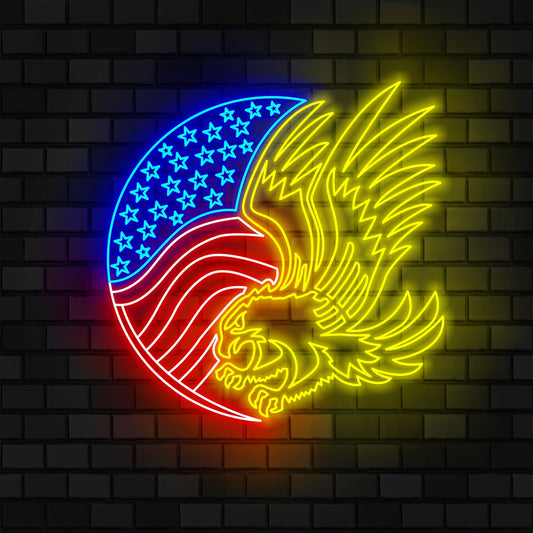 American Eagle US Flag Neon Sign Wall Art LED Light Bald Eagle Neon Sign Home Decor Eagle Lover Nursery Decoration Man Cave Birthday Houswarming Gift