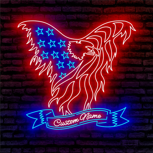 American Flag With Eagle Icon Neon Sign - Custom Name American Flag With Eagle Icon Neon Signs For Home, Birthday Gift Giving Name Neon Lights
