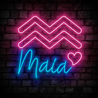 Aquarius Zodiac Led Neon Sign - Personalized Name Aquarius Neon - Custom Zodiac Neon Sign