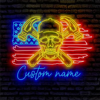 Carpenter Skull Neon Sign - Custom Name Carpenter Skull Neon Signs For Home, Birthday Gift Giving Name Neon Lights