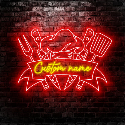 Chef's Tools Led Neon Sign - Custom Name Chef's Tools Neon Sign - Gift Idea for Chef Lovers