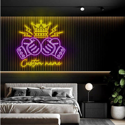 Custom Boxing Gloves Neon Sign Wall Art with LED Light Personalized King Boxer Name Neon Sign Home Decor Gym Room Decoration Man Cave Christmas Gift
