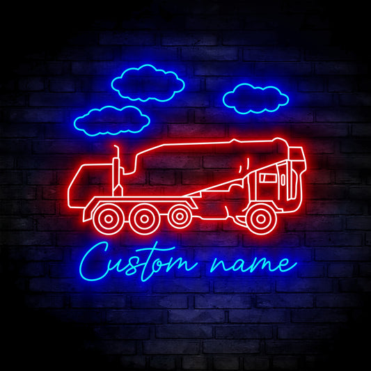 Custom Concrete Mixer Truck Driver Neon Sign Wall Art LED Light Personalized Trucker Name Neon Sign Home Decor 18 wheeler Decoration Birthday Xmas