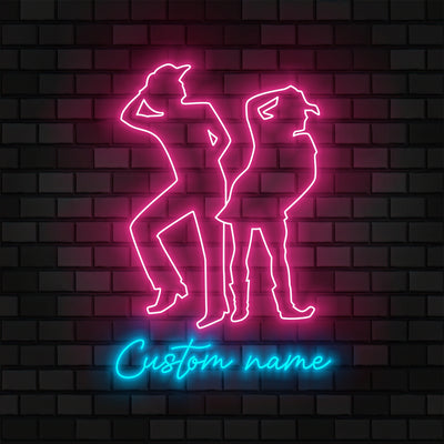 Custom Couple Line Dancing Neon Sign Wall Art LED Lights Personalized Classic Dancer Name Neon Sign Home Decor Dance Room Nursery Decoration Birthday