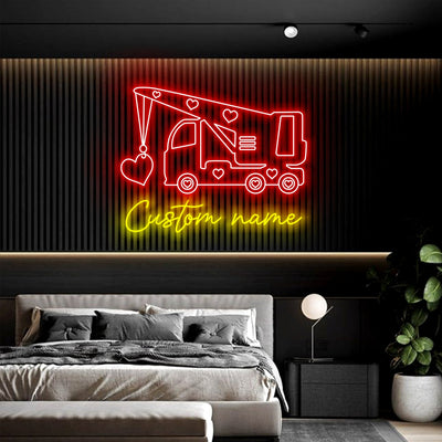 Custom Crane Truck Driver Neon Sign Wall Art LED Light Personalized Trucker Name Neon Sign Home Decor Construction Vehicles Loads Of Love Decoration