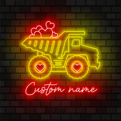 Custom Drump Truck Driver Neon Sign Wall Art LED Light Personalized Trucker Name Neon Sign Home Decor Construction Vehicles Loads Of Love Decoration