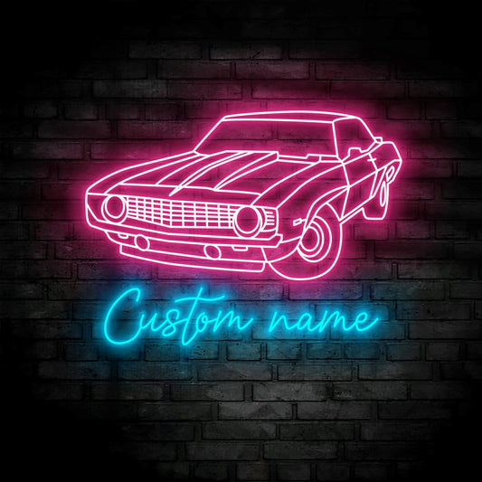 Custom Garage Neon Sign Wall Art LED Light Personalized Classic Muscle Car Name Neon Sign Home Decor Mechanic Repair Decoration Repairman Birthday