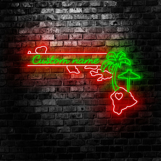 Custom Hawaii Map Neon Sign Wall Art LED Lights Personalized Hawaii State Name Neon Sign Home Decor Born in Hawaii Decoration Housewarming Xmas gifts