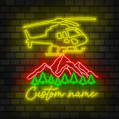 Custom Helicopter Airplane Neon Sign Wall Art LED Light Personalized Pilot Name Neon Sign Home Decor Aircraft Hangar Decoration Airforce Housewarming