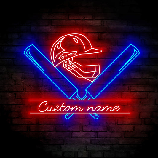 Custom Helmet Cricket Bat Neon Sign Wall Art LED Light Personalized Cricket Player Name Neon Sign Home Decor Decoration Man Cave Birthday Xmas