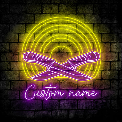 Custom Knife Throwing Neon Sign Wall Art LED Light Personalized Knife Throwing Player Name Neon Sign Home Decor Man Cave Decoration Dad Birthday Gift
