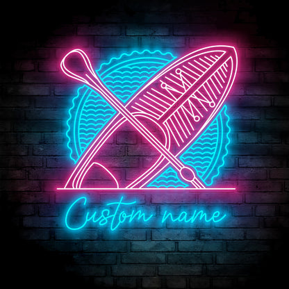 Custom Paddleboarding Neon Sign Wall Art LED Light Personalized Paddleboard Player Name Neon Sign Home Decor Paddle Board Decoration Water Sport Gift