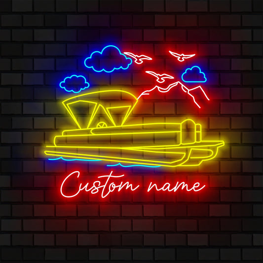 Custom Pontoon Lake House Neon Sign Wall Art LED Light Personalized Boat Lake Name Neon Sign Home Decor Cabin Lake Life Decoration Birthday Xmas Gift
