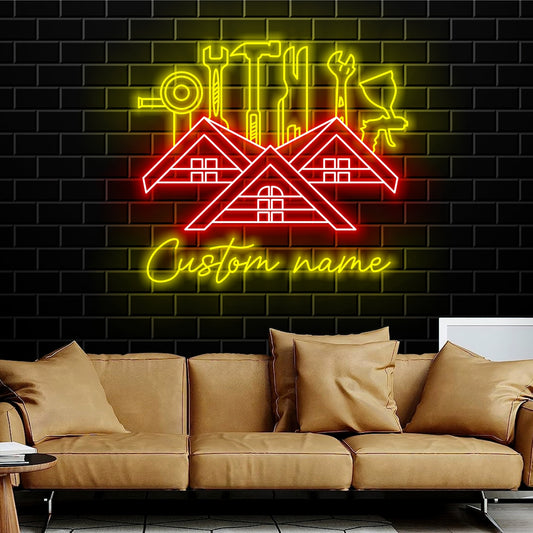 Custom Tool Repair Maintenance Home Neon Sign Wall Art LED Light Personalized Construction Name Neon Sign Home Decor Tool Shop Decoration Repairman