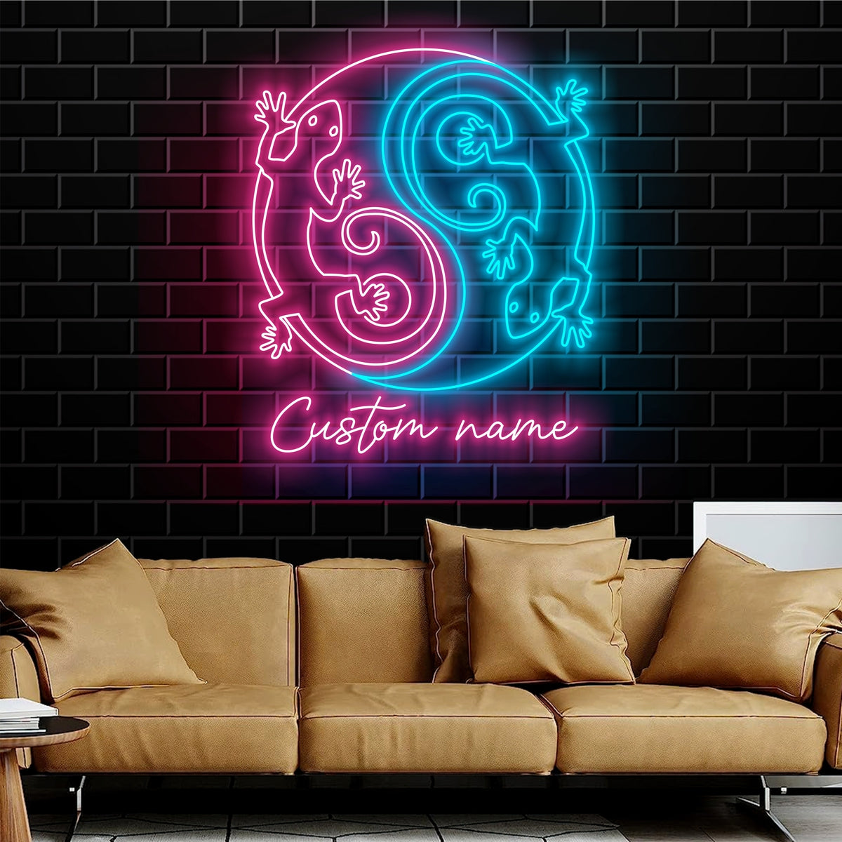 Custom Yin Yang Gecko Neon Sign Wall Art LED Light Personalized Lizard Lover Name Neon Sign Home Decor Pet Animal Nursery Decoration Birthday Xmas