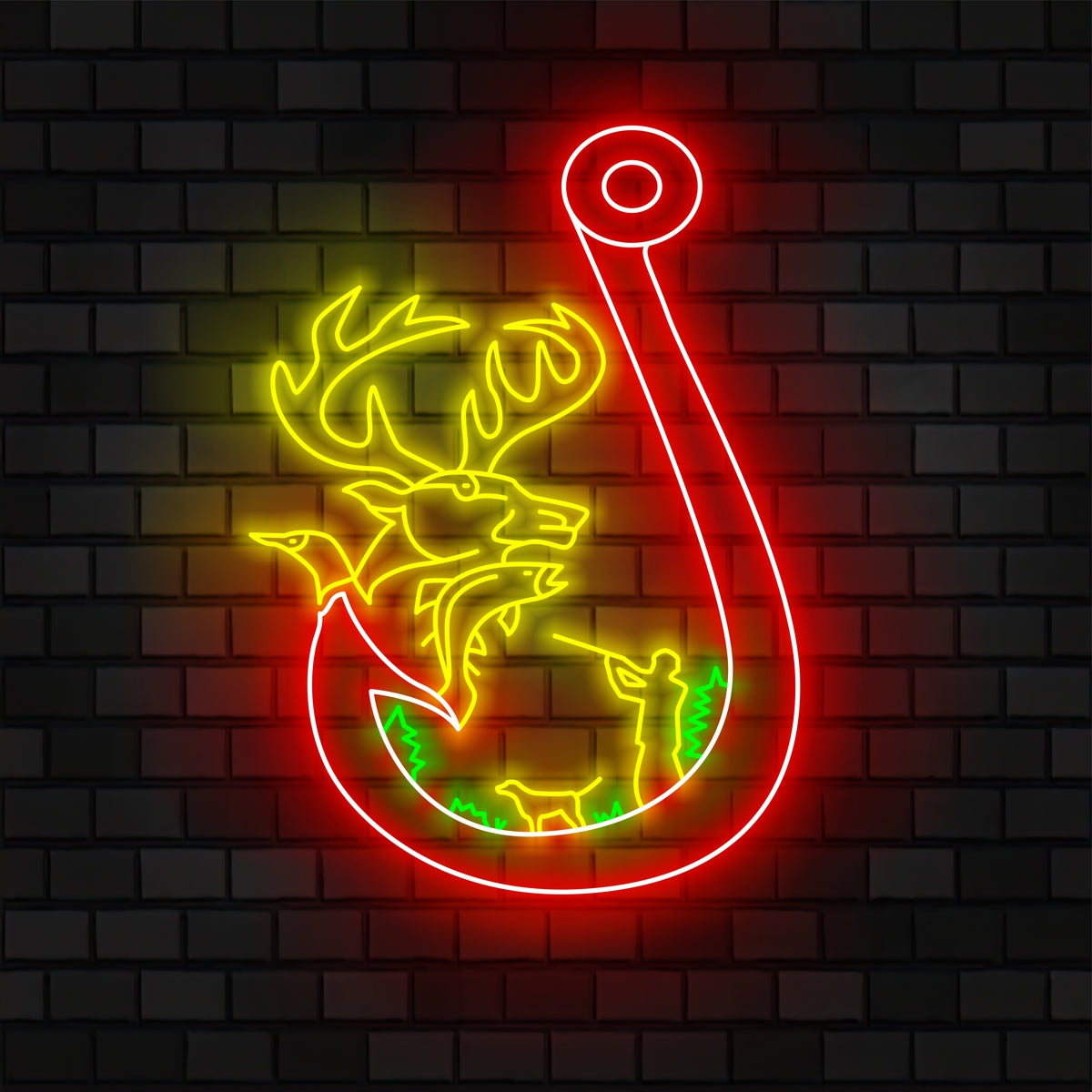 Deer Hunting Fish Hook Neon Sign, Deer Hunting Neon Sign, Fish Hook Neon Sign