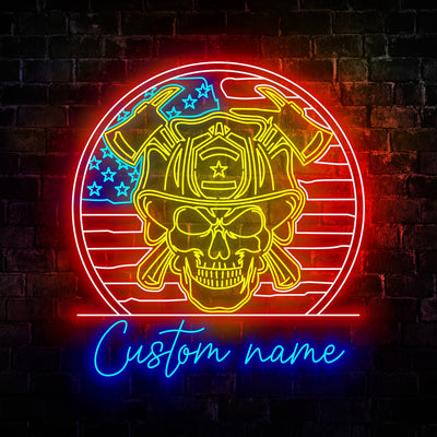 Fireskull Firefighter Neon Sign - Custom Name Fireskull Firefighter Neon Signs For Home, Birthday Gift Giving Name Neon Lights