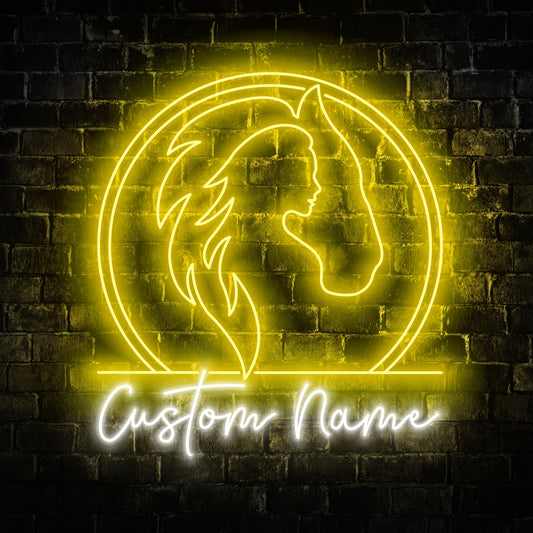 Girl With Horse Neon Signs, Custom Name Girl With Horse Neon Sign for Bedroom Décor Wall Art