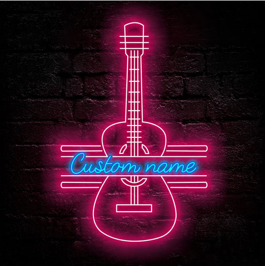 Guitar Neon Sign - Custom Name Guitar Led Neon Sign - Gift Idea for Guitar Lovers