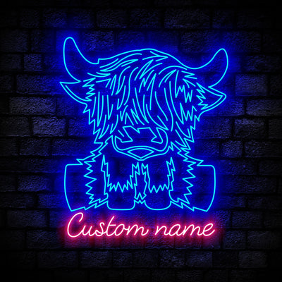 Highland Cow Neon Sign - Custom Name Cow Neon Sign For Home, Birthday Gift Giving Name Neon Lights