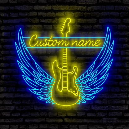 Memorial Electric Guitarist Neon Sign - Custom Name Memorial Electric Guitarist Neon Signs For Home, Birthday Gift Giving Name Neon Lights