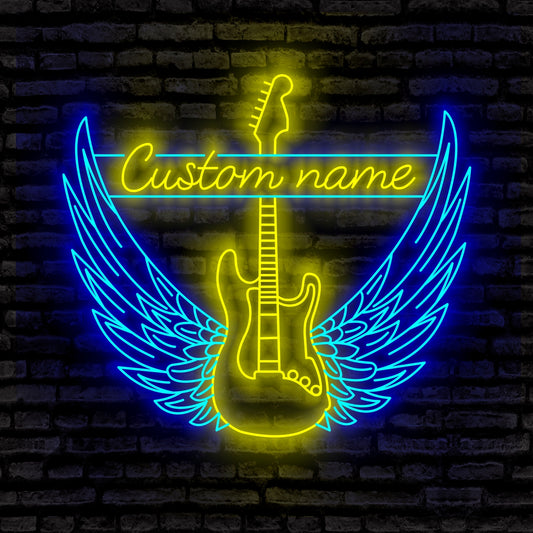 Memorial Electric Guitarist Neon Sign - Custom Name Memorial Electric Guitarist Neon Signs For Home, Birthday Gift Giving Name Neon Lights